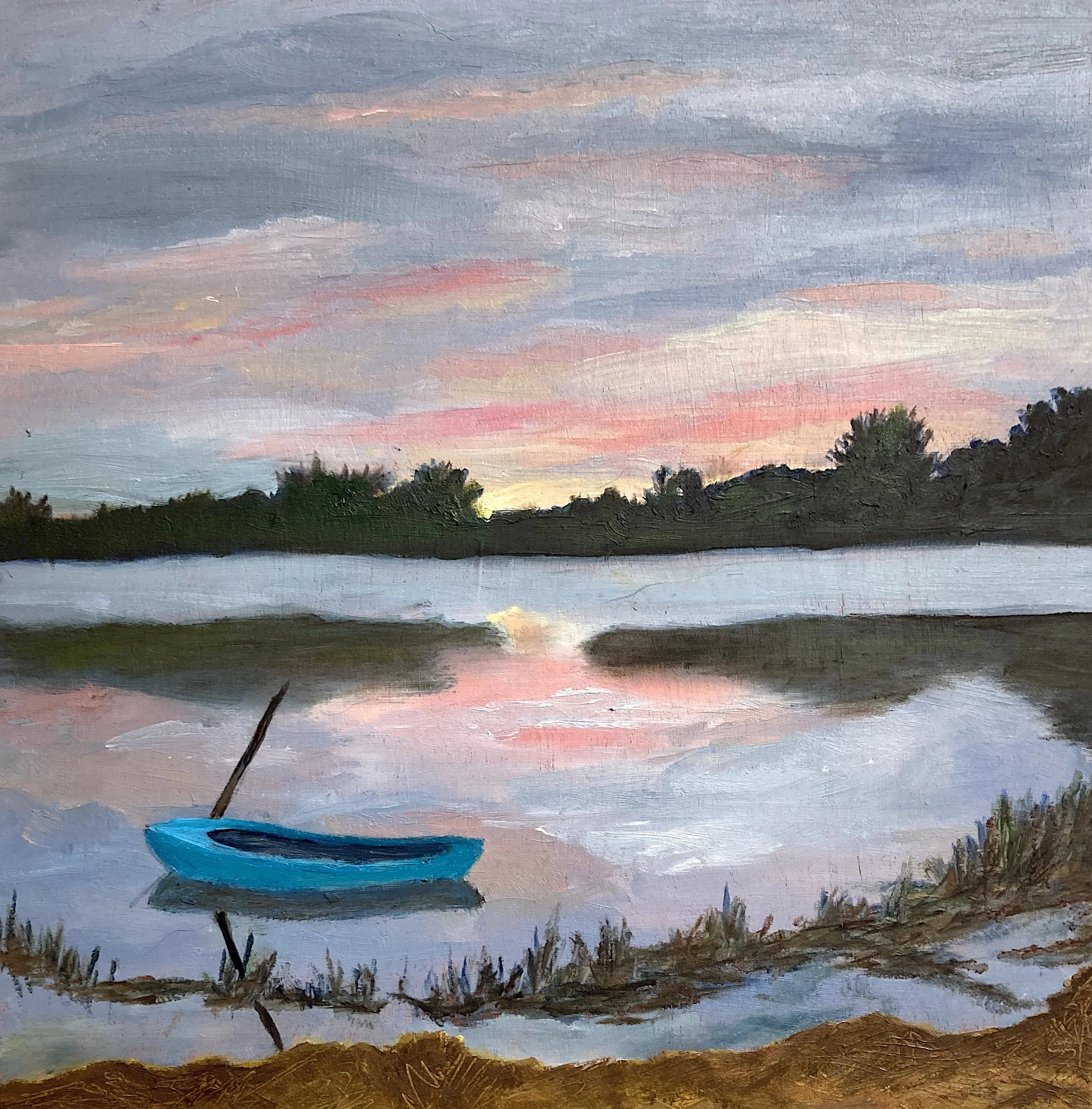 Salt Pond Sunrise, 9"x9” Oil on board