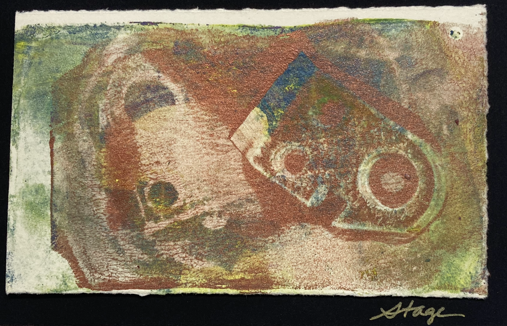 Head 5,  3.5"x5.5" Acrylic gelli print