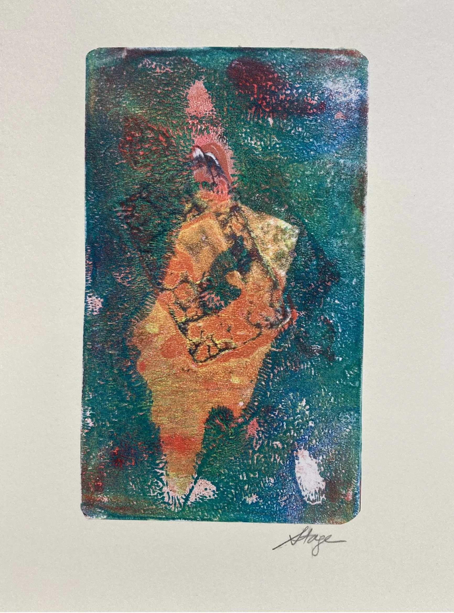 Chapel 7, 7" x 5" Acrylic gelli print