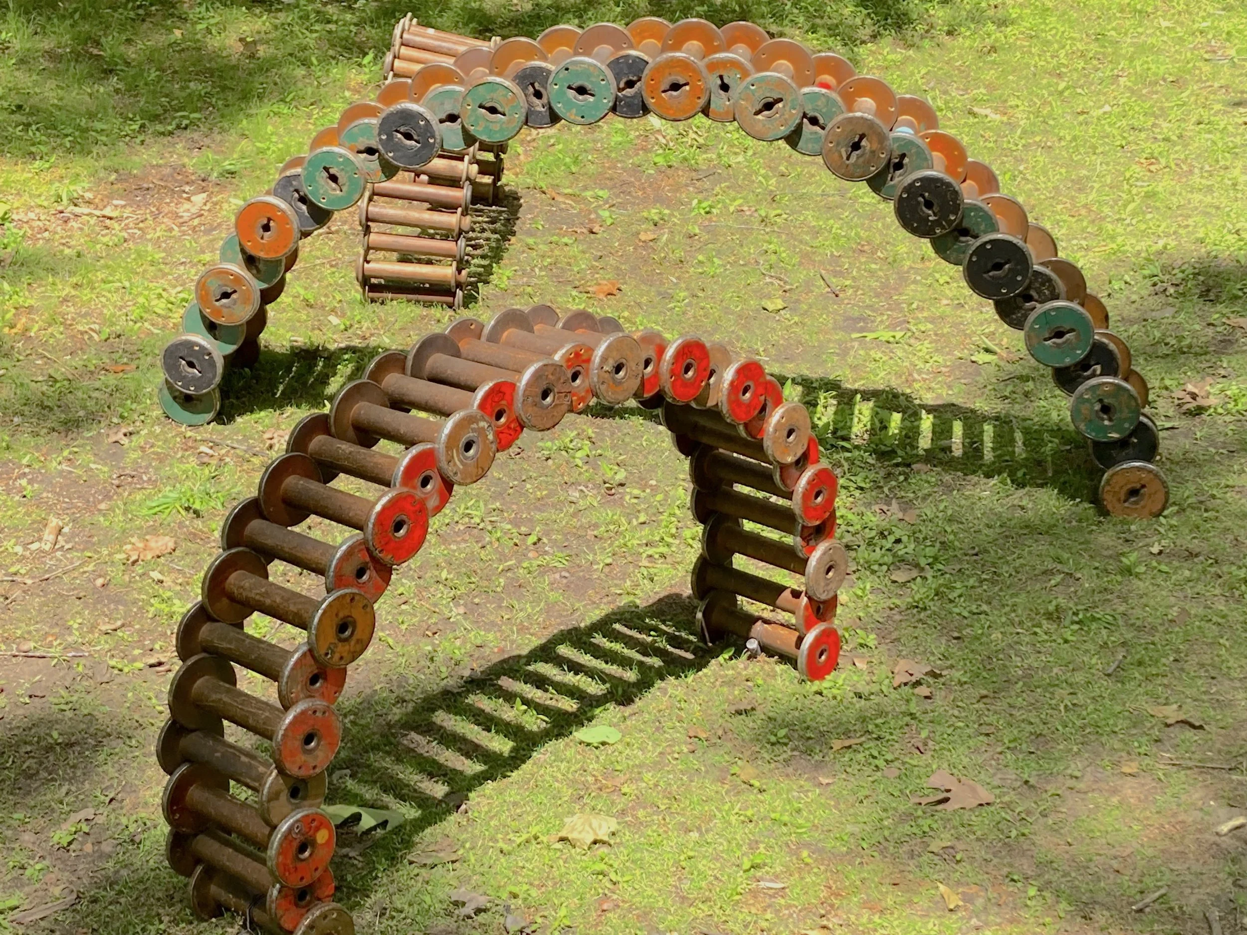 Bobbin Bridges, 48"x72"x12” Wooden textile-mill bobbins, screws, thread 
(the sum of its pARTS, Studios Without Walls, Brookline, MA)
