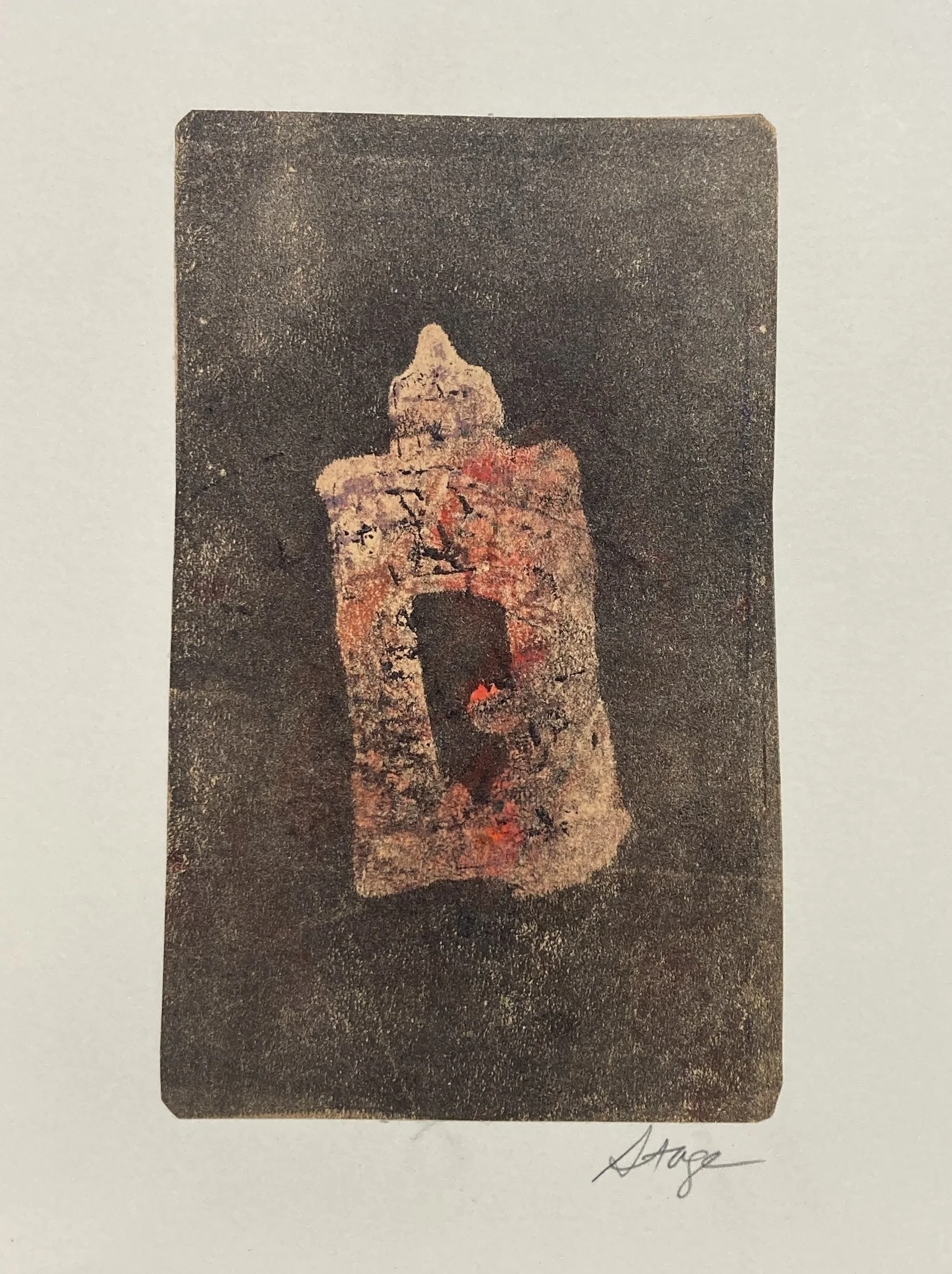 Chapel 8, 7" x 5" Acrylic gelli print