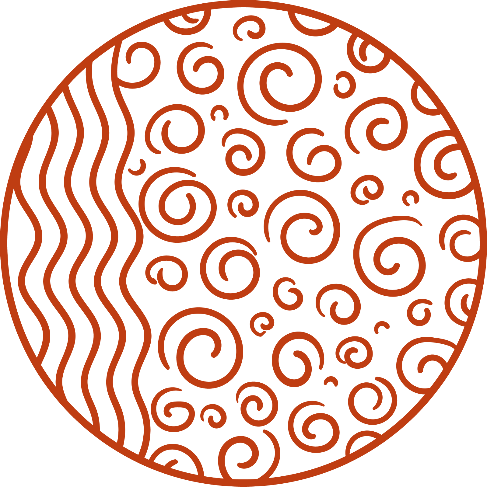 Geometric drawing of an outline square with sections divided by vertical, horizontal, and circle lines.