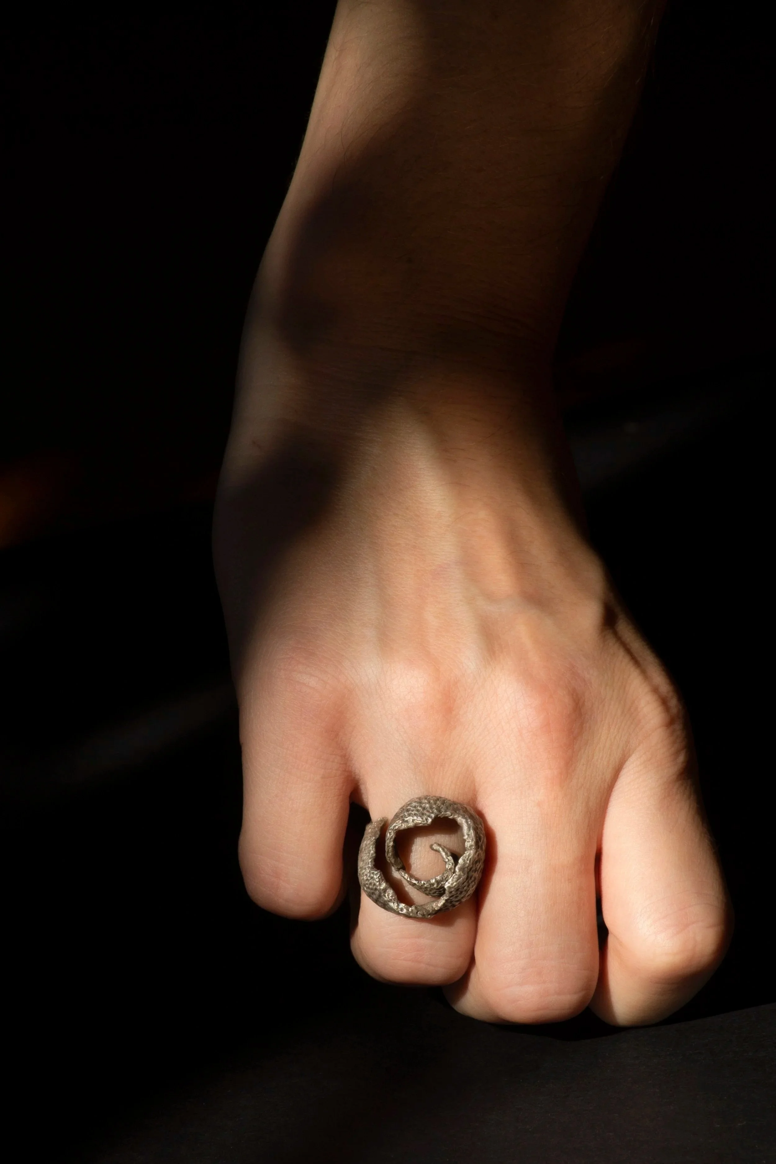 Cadera Jewelry Spiral Tangerine Rings Statement Ring worn on a hand