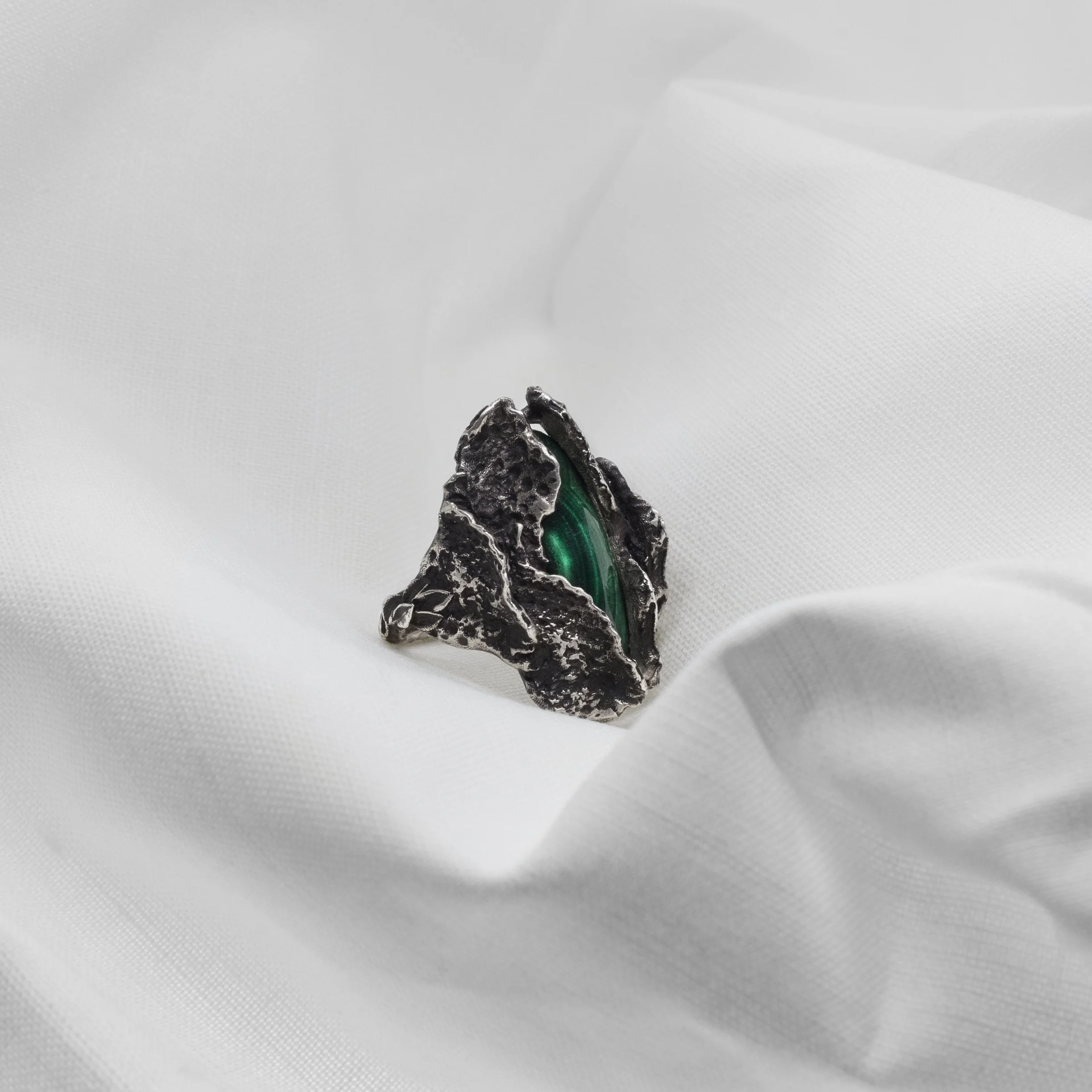 Cadera Jewelry Malachite Ring Oxidised Silver 925