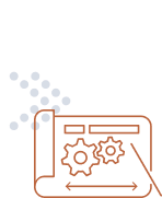 Line graph with ascending dots next to a screen showing gears and an arrow, representing data analysis or technological growth.