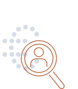 Magnifying glass with a person icon inside, surrounded by circles, symbolizing search or investigation.