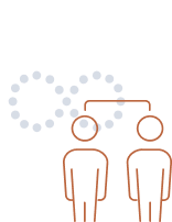 Diagram showing two people with speech bubbles andConnecting lines indicating communication or conversation.