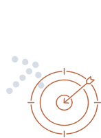 A graphic representation of a target with a checkmark inside, surrounded by concentric circles and a series of dots.
