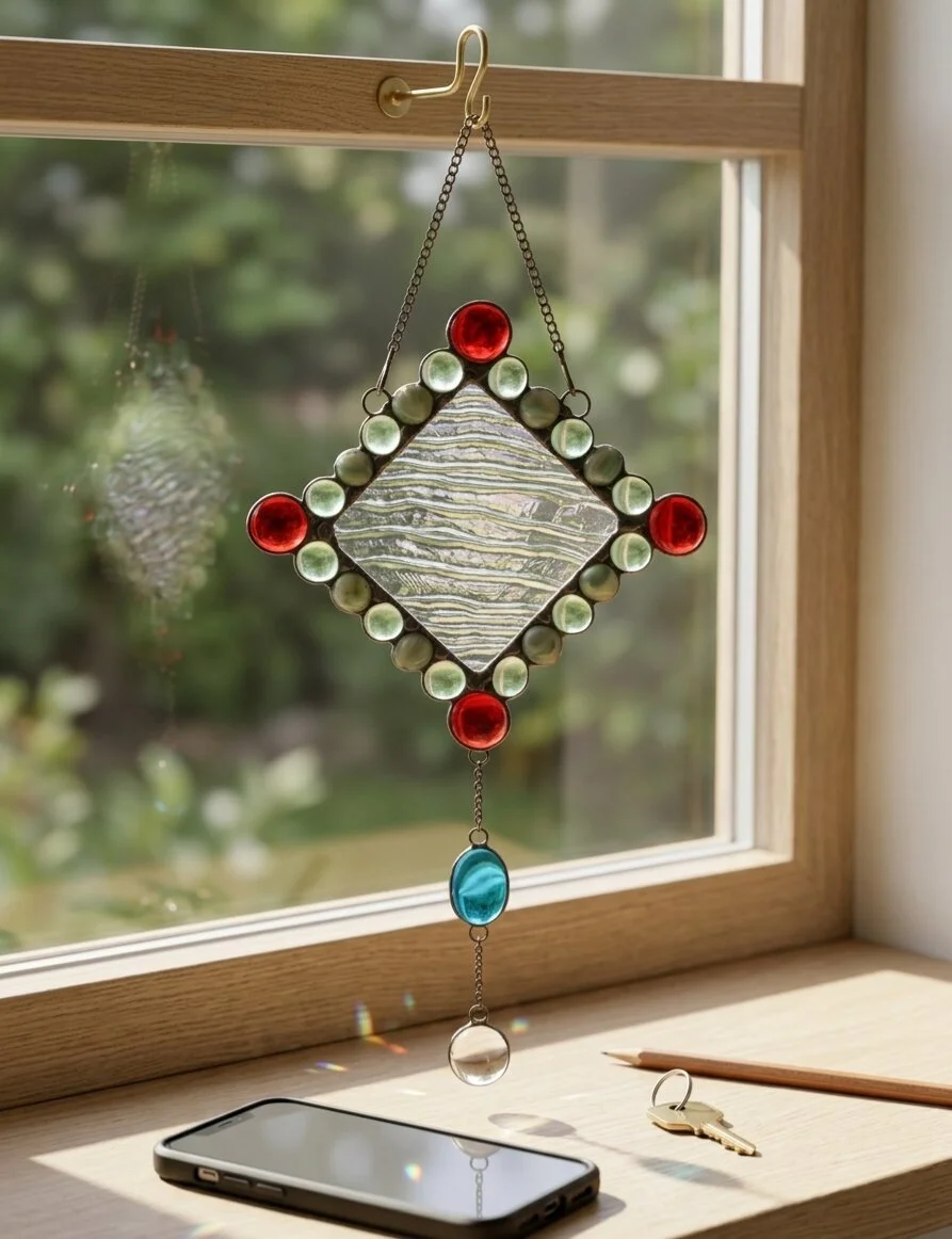 Handcrafted Diamond & Jewel Stained Glass Suncatcher