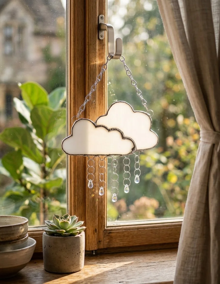 ​Handcrafted Raincloud Stained Glass Suncatcher