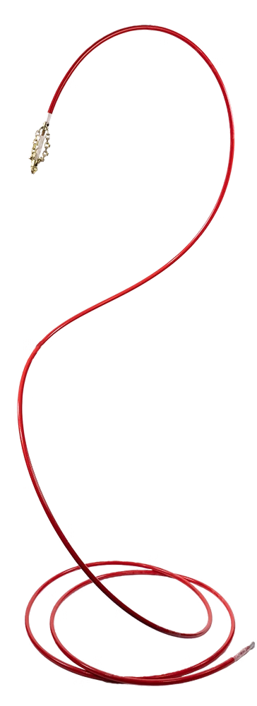 A red necklace with a gold and diamond pendant hanging from it.