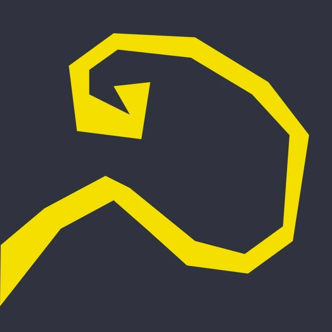 Yellow abstract spiral shape on dark gray background.