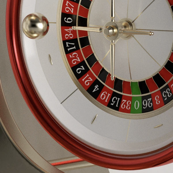 Vue d'un cadran de roulette de casino avec des numéros rouges, noirs, verts et blancs.