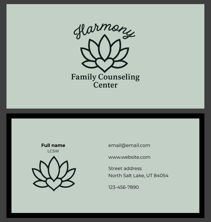 Business card for Harmony Family Counseling Center
