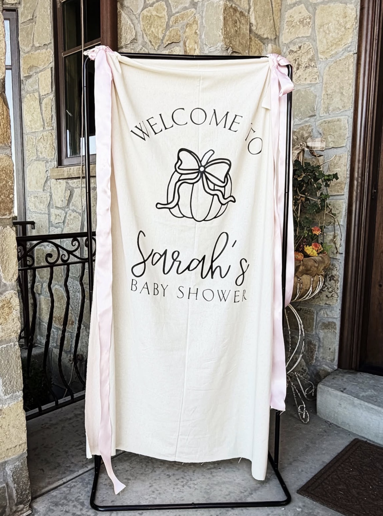 Custom themed baby shower linen sign