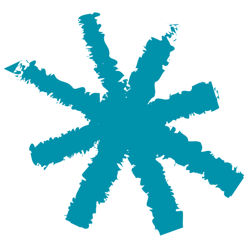 A blue, spiky starburst shape with a jagged outline on a transparent background.