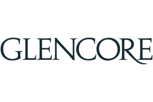 The word 'GLENCORE' in dark teal letters on a black background.