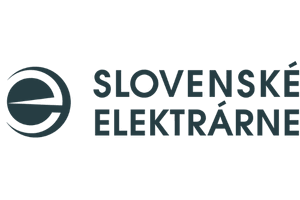 Logo of Slovenské Elektrárne, an electric utility company in Slovakia, featuring a circular symbol with a horizontal line through it, and the company name in Slovak.