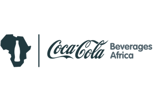 Coca-Cola Beverages Africa logo featuring a map of Africa and the brand name.