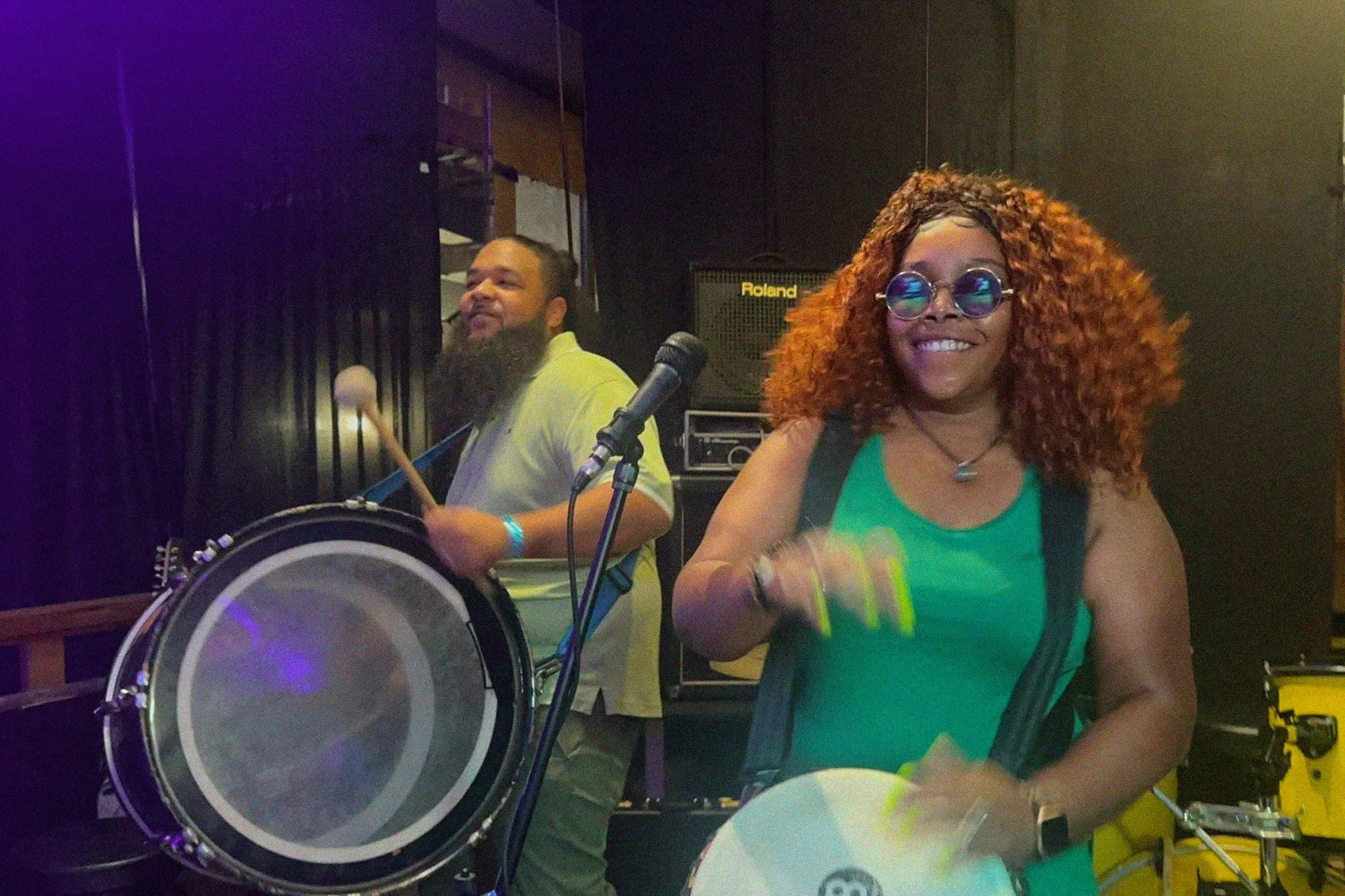 Man and woman with drums