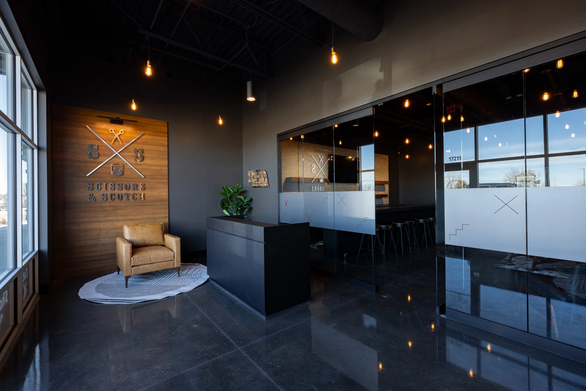 INTERIOR RECEPTION AREA SCISSORS AND SCOTCH SALON