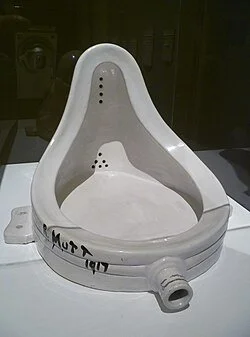 An image of Marcel Duchamp's 'Fountain' urinal signed R. Mutt made in 1917