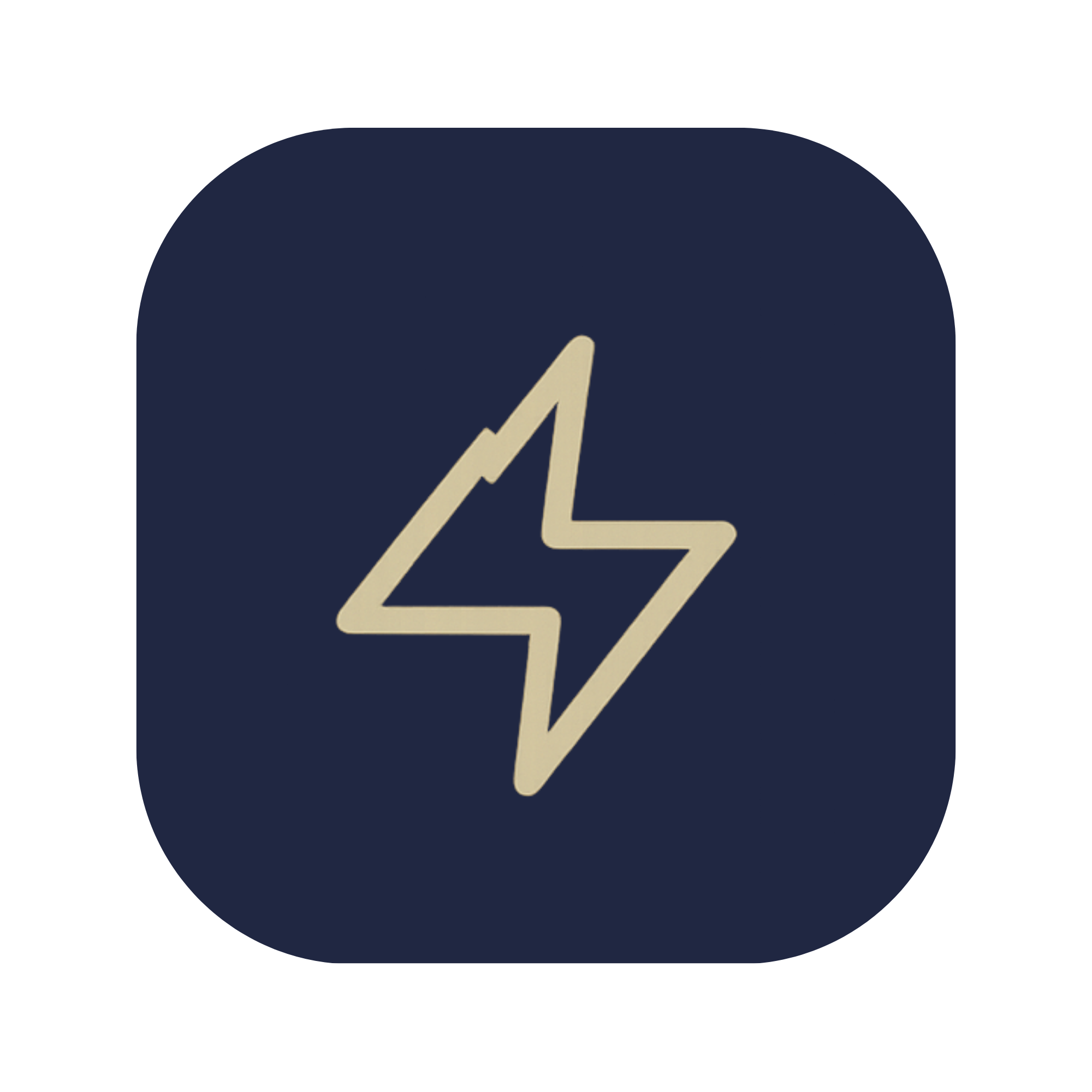 Beige outline lightning bolt centered inside a rounded navy square background.