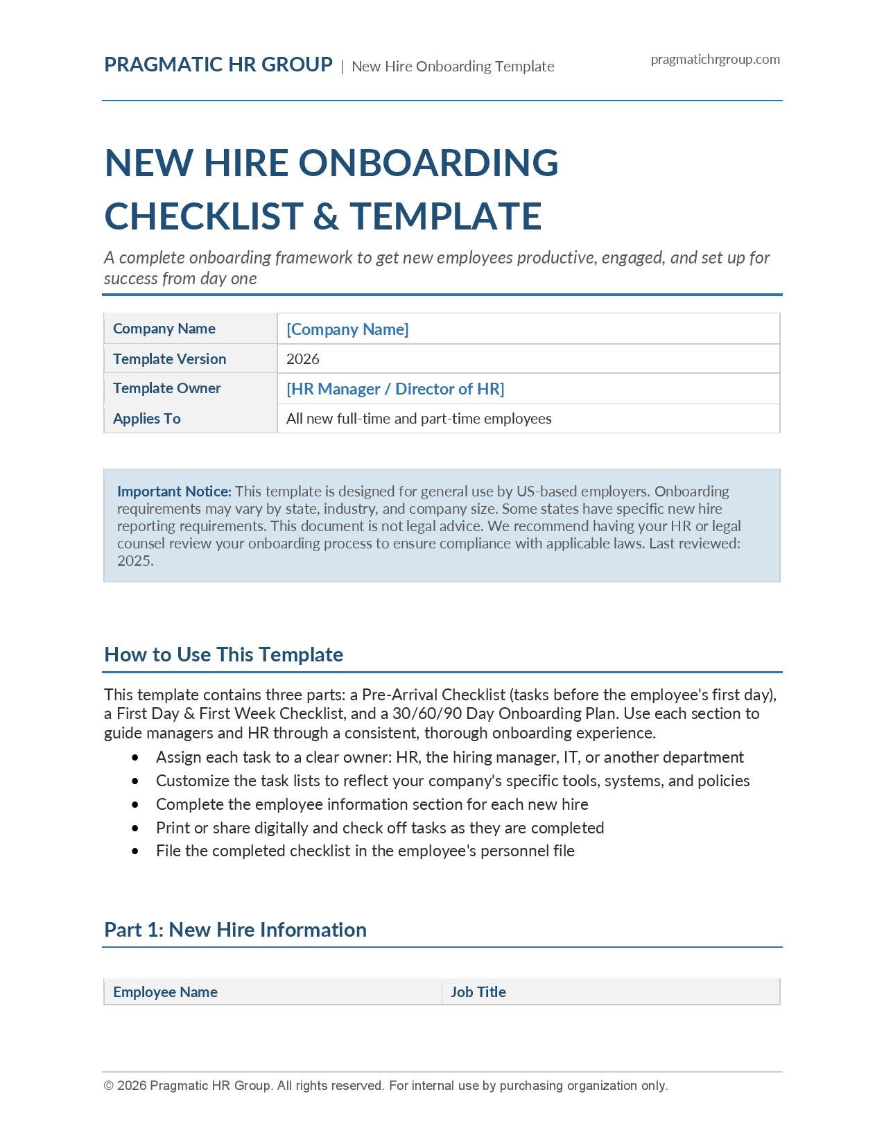 New Hire Onboarding Checklist for Small Business (Template) | Pragmatic ...