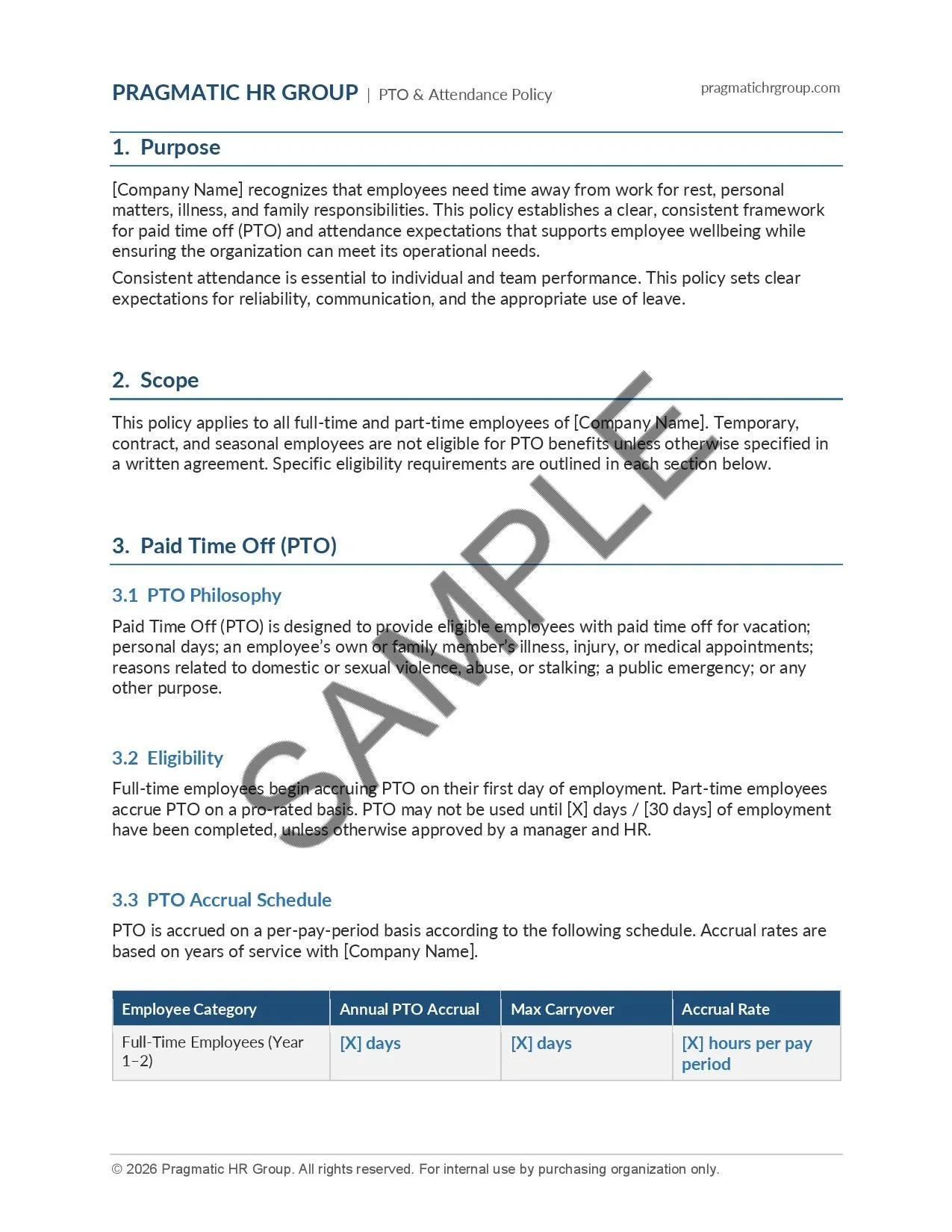 PTO and Attendance Policy for Small Business (Template) | Pragmatic HR ...