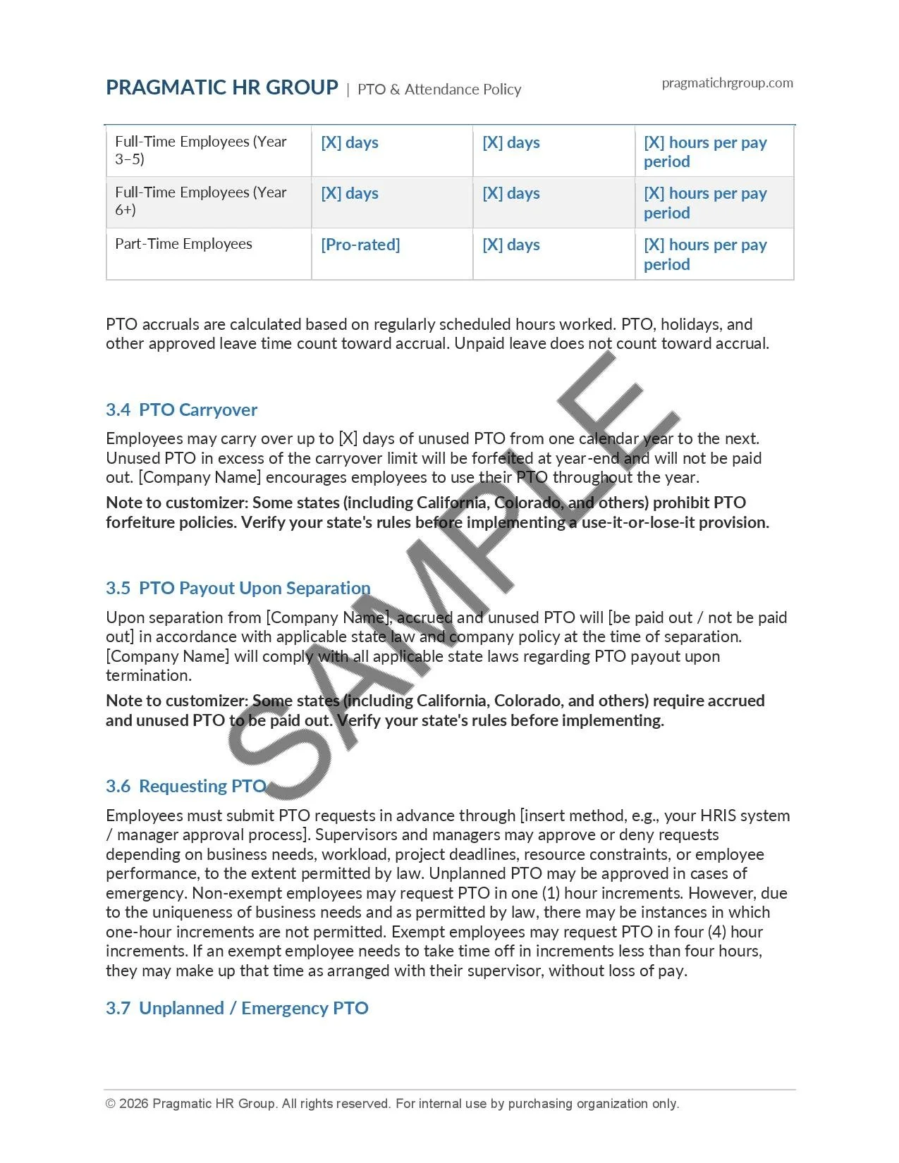 Pto Policy Design PTO and Attendance Policy for Small Business (Template) | Pragmatic HR ...