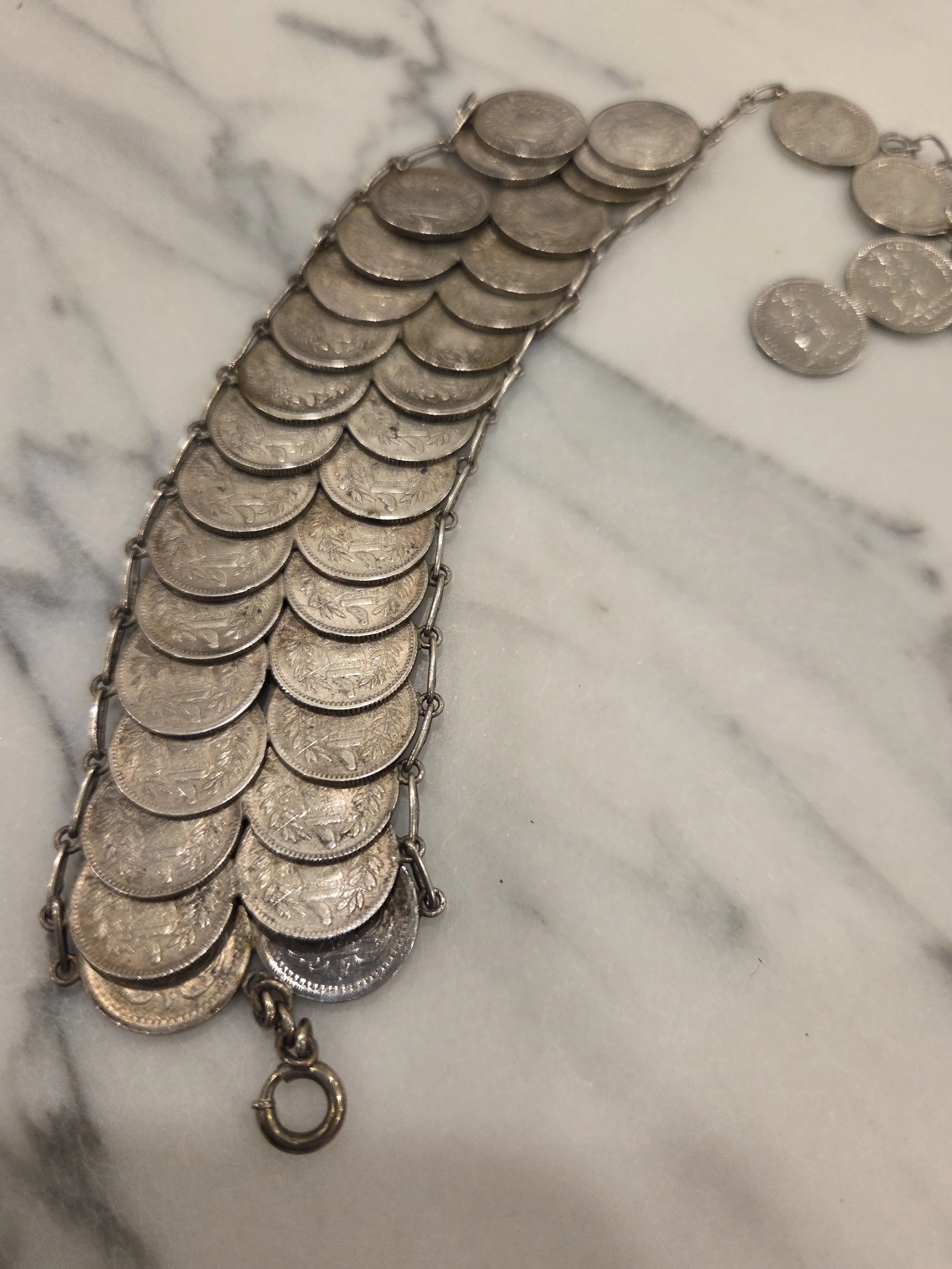 Silver 1800s Guatemalan Coin Bracelet