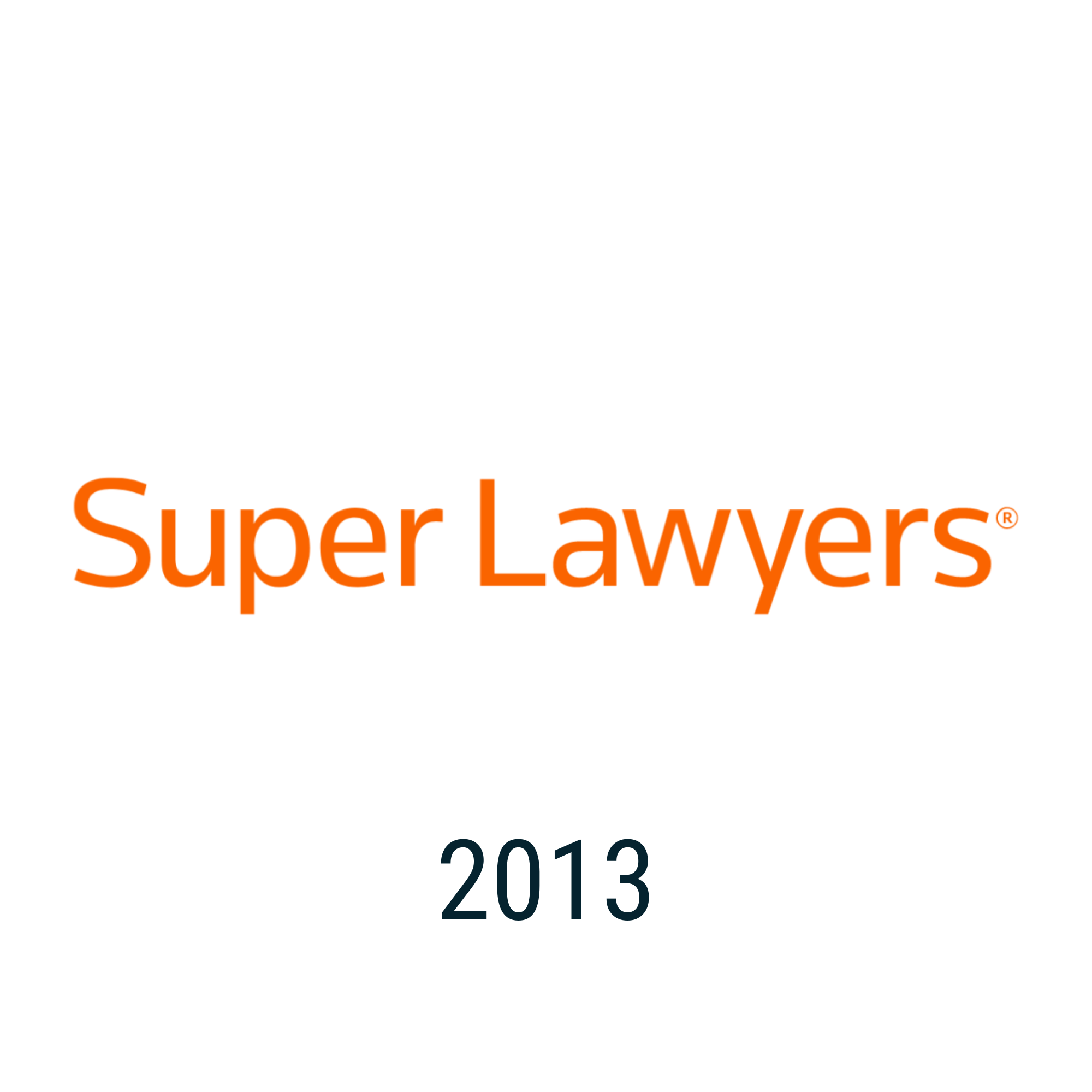 Logo of Super Lawyers 2013 award with text in orange and black.