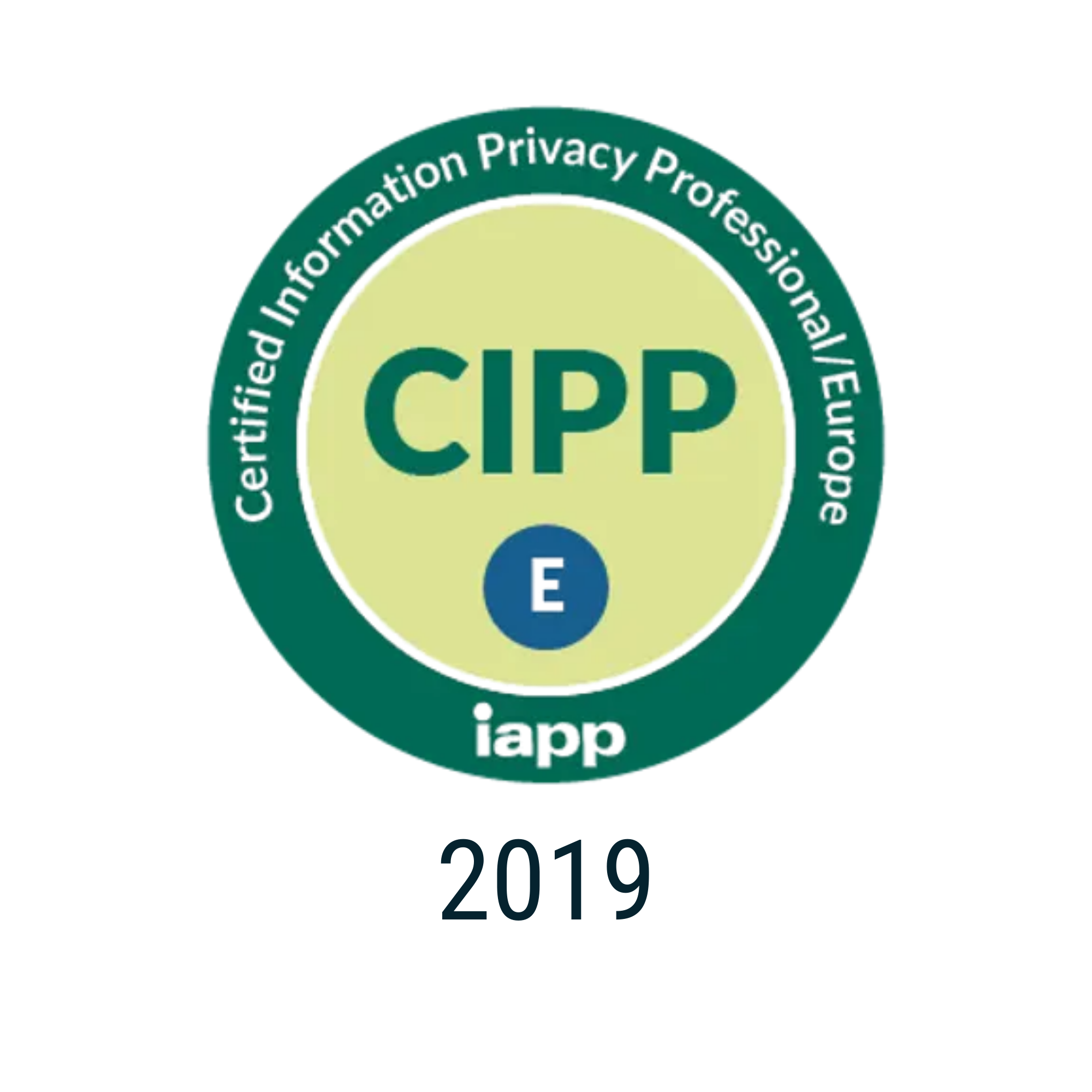 CIPP (Code of International Privacy Protections) badge with the year 2019 at the bottom.