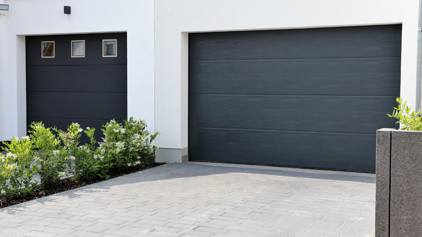 collage of different garage doors in multiple colors, with and without windows, garage door designs that compliments colonial, cottage, modern, farmhouse, and many more home styles. Garage Door installation and repairs