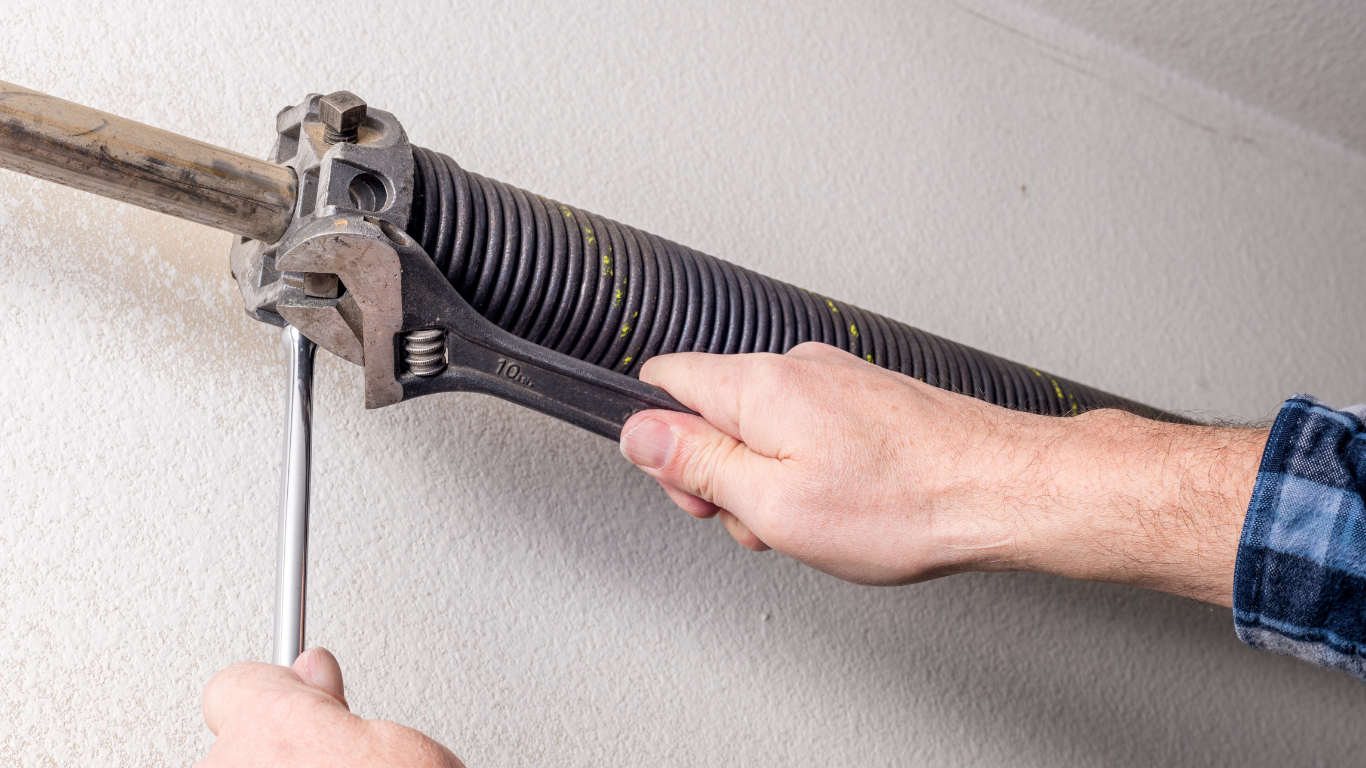 collage of images showing garage door openers, garage door springs and annual garage door repairs. budget friendly garage door openers, quiet garage door openers, 3-year and 10-year warranty on springs, repairs on garage doors, springs, and openers