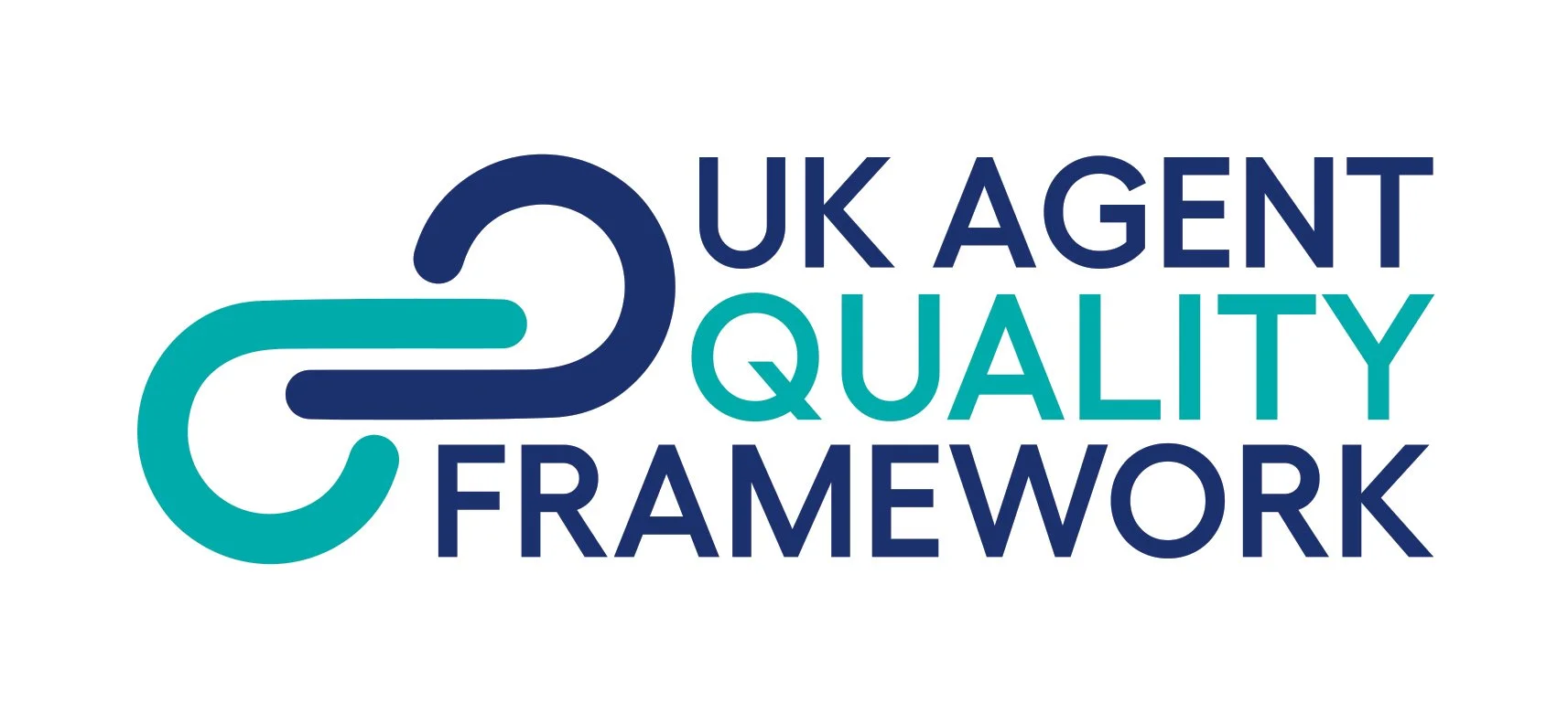 Logo for UK Agency Quality Framework featuring interconnected chain links and text.