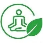 A person in a yoga or meditation pose with a leaf, representing eco-friendly or wellness theme.