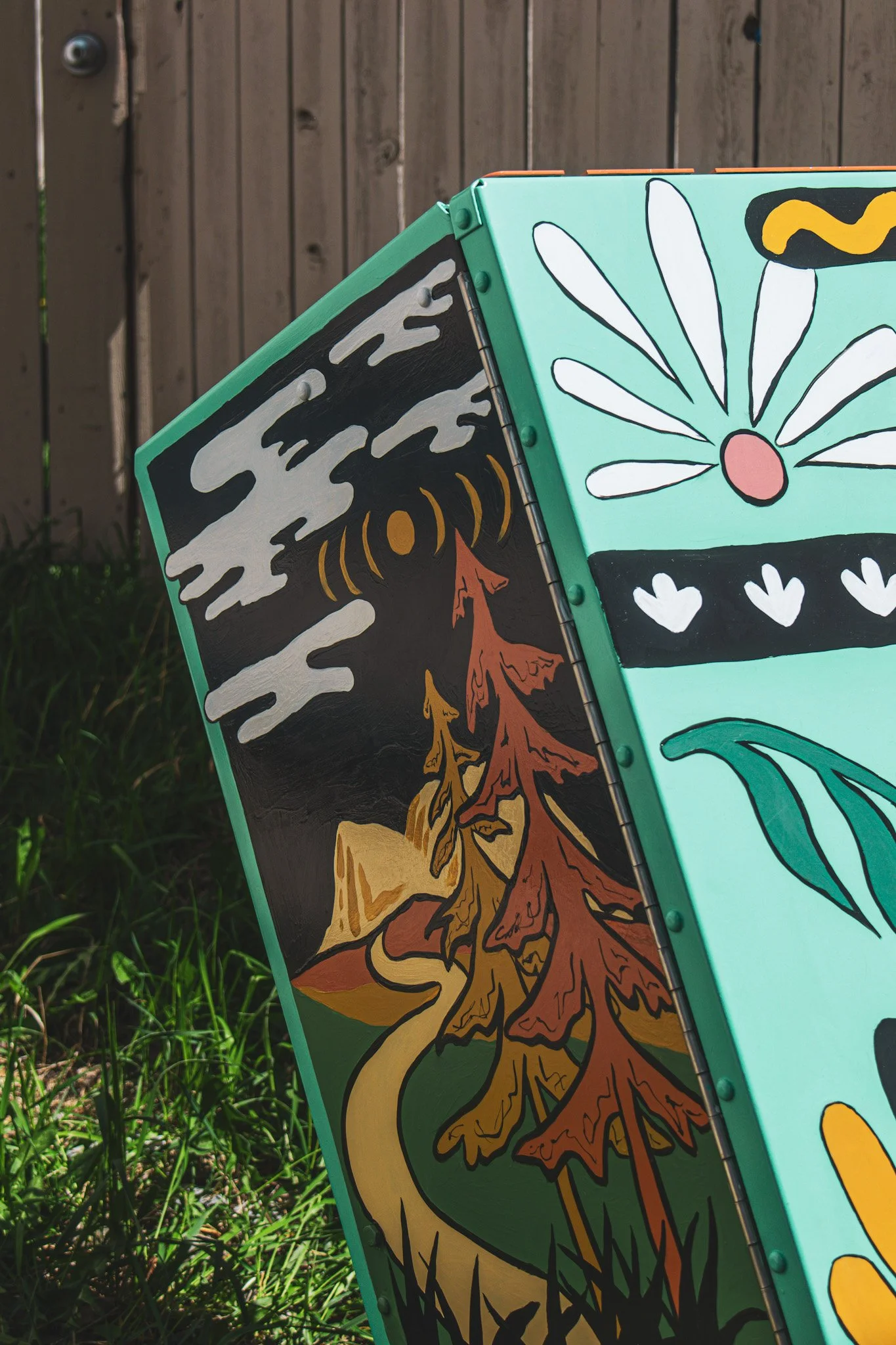 Close-up of the wildlife panel on the Okotoks bear bin
