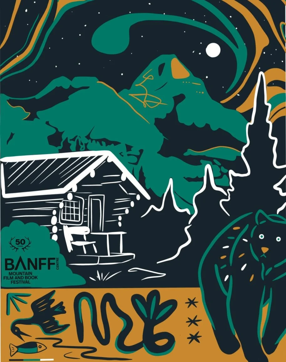 Banff Mountain Film and Book Festival 50th anniversary artwork of a cabin at night
