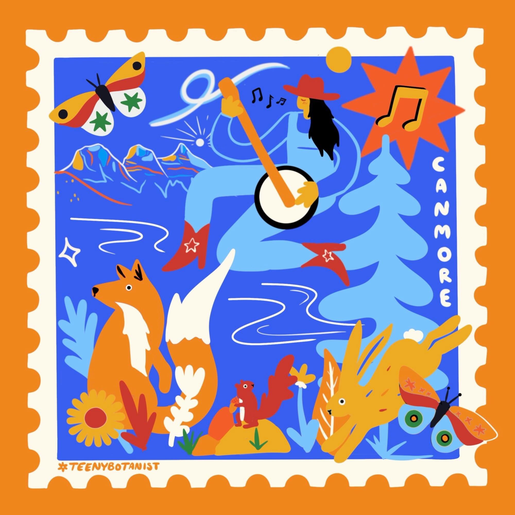 Come catch @teenybotanist live painting this cute folkie design at @canmorefolkfest with the pilot project of Out of Office Mural Festival! 

We&rsquo;ll be painting all weekend next to the Core Values @cvcider stage and if you&rsquo;d like to take t