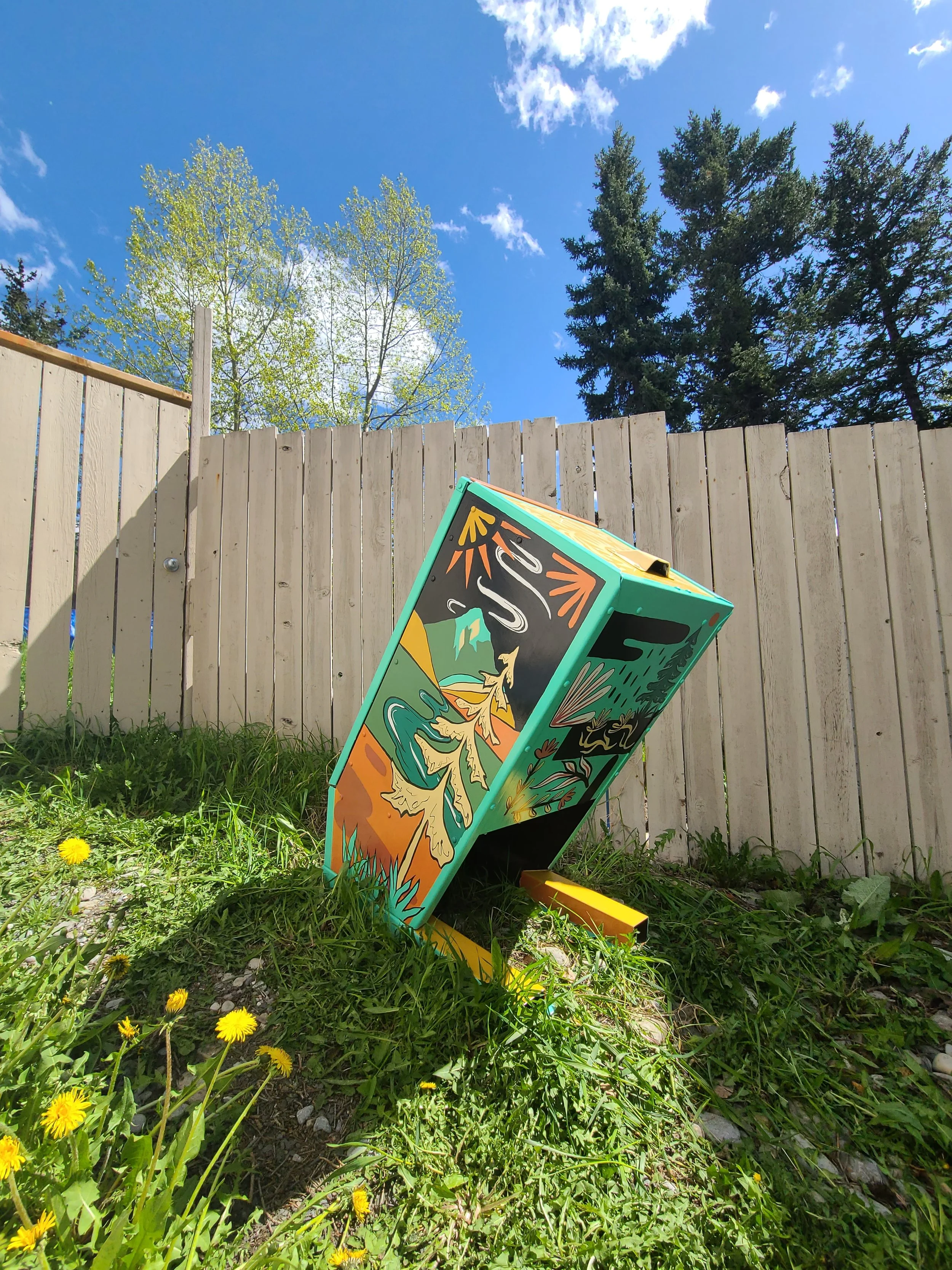 Respect the Locals bear bin, angled view