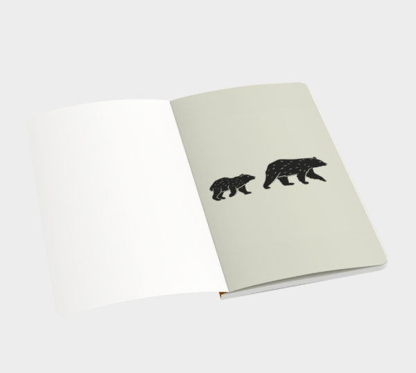 Bear notebook open to lined pages