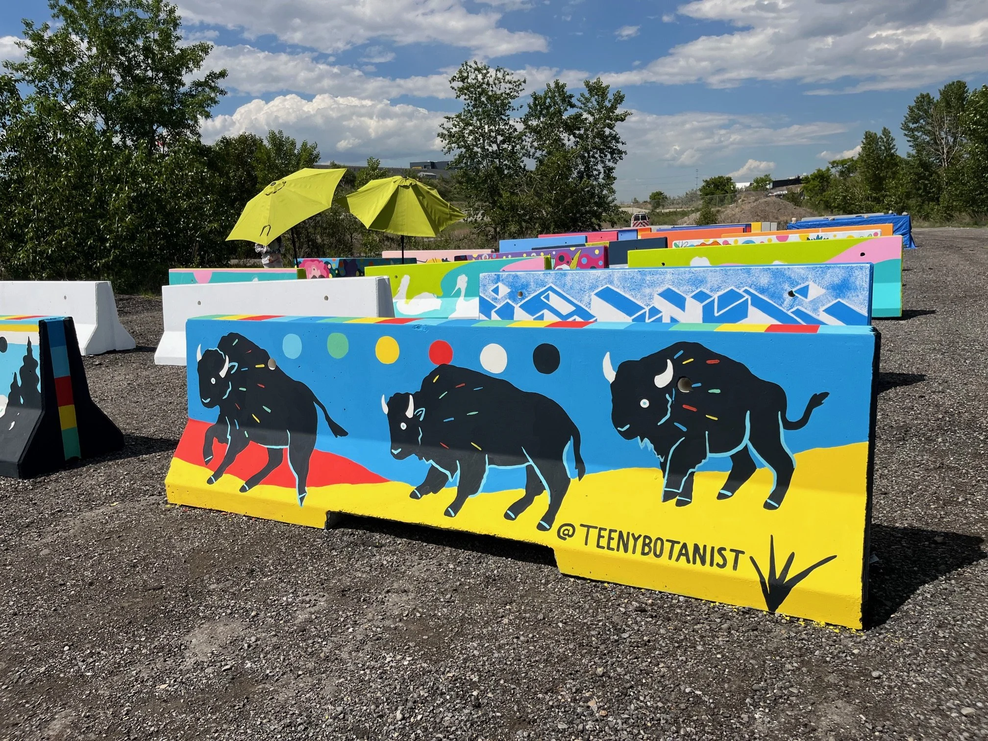 Jersey barrier painted with bison, BUMP Road Works by Teenybotanist