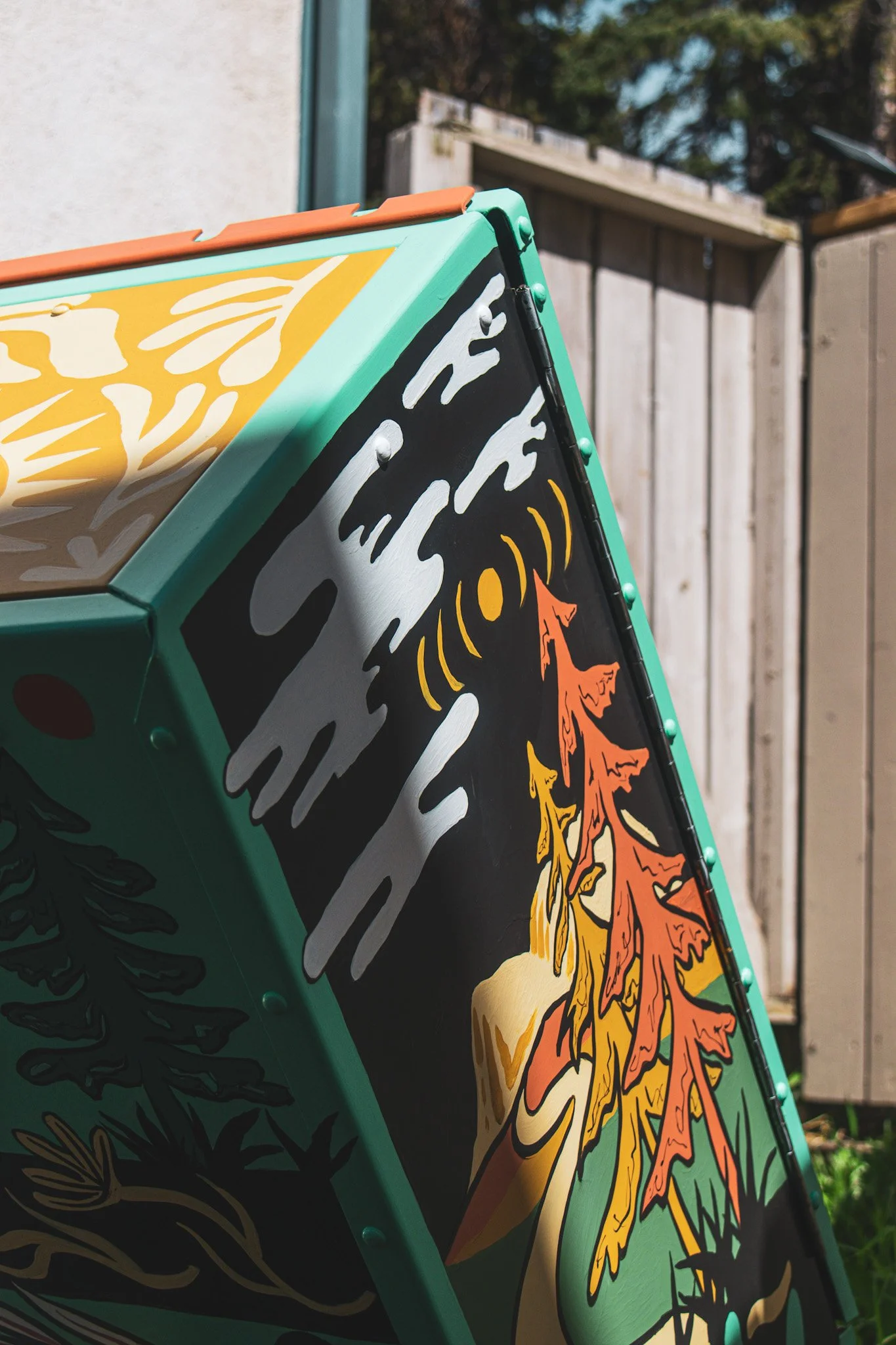 Angled close-up of the Okotoks bear bin