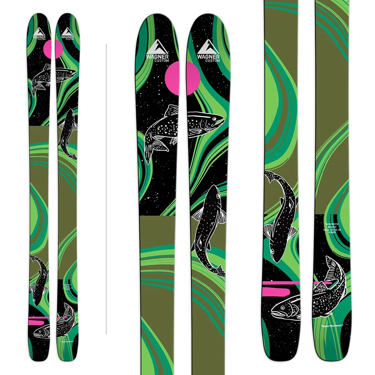 The four Wagner Artist Series ski designs side by side