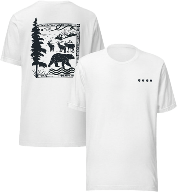 Banff Wild Things tee laid flat, front and back