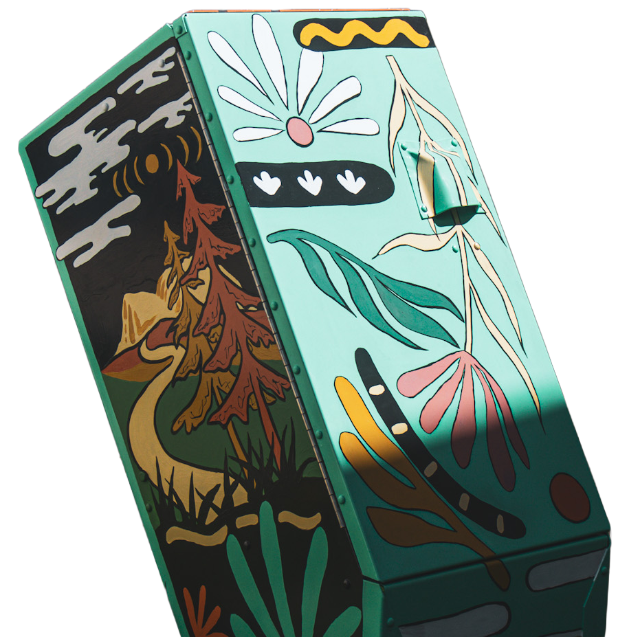 Painted bear bin by Teenybotanist for the Town of Okotoks