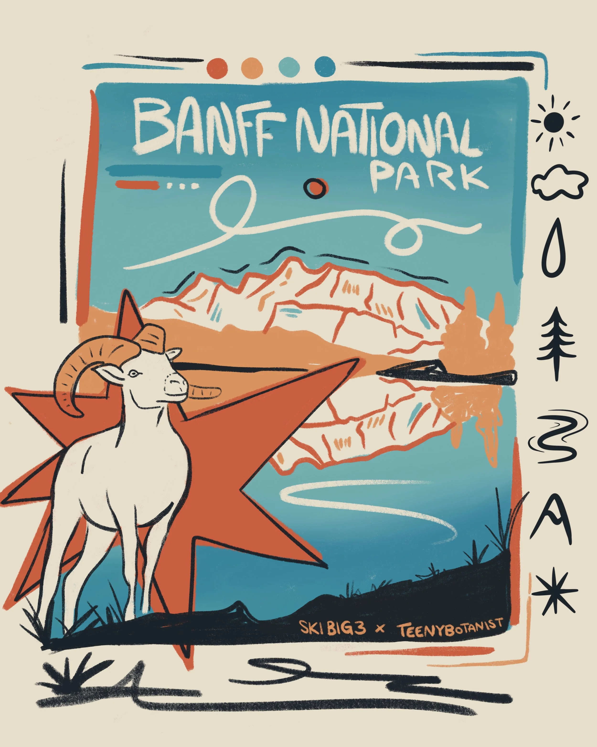 Banff National Park tee design with a fox for SkiBig3