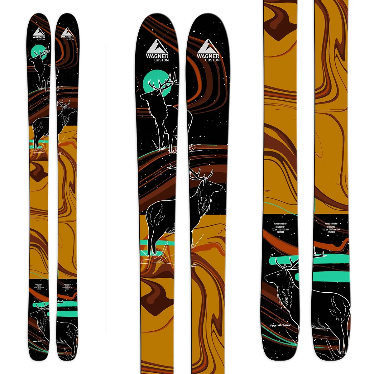 The four Wagner Artist Series ski designs side by side
