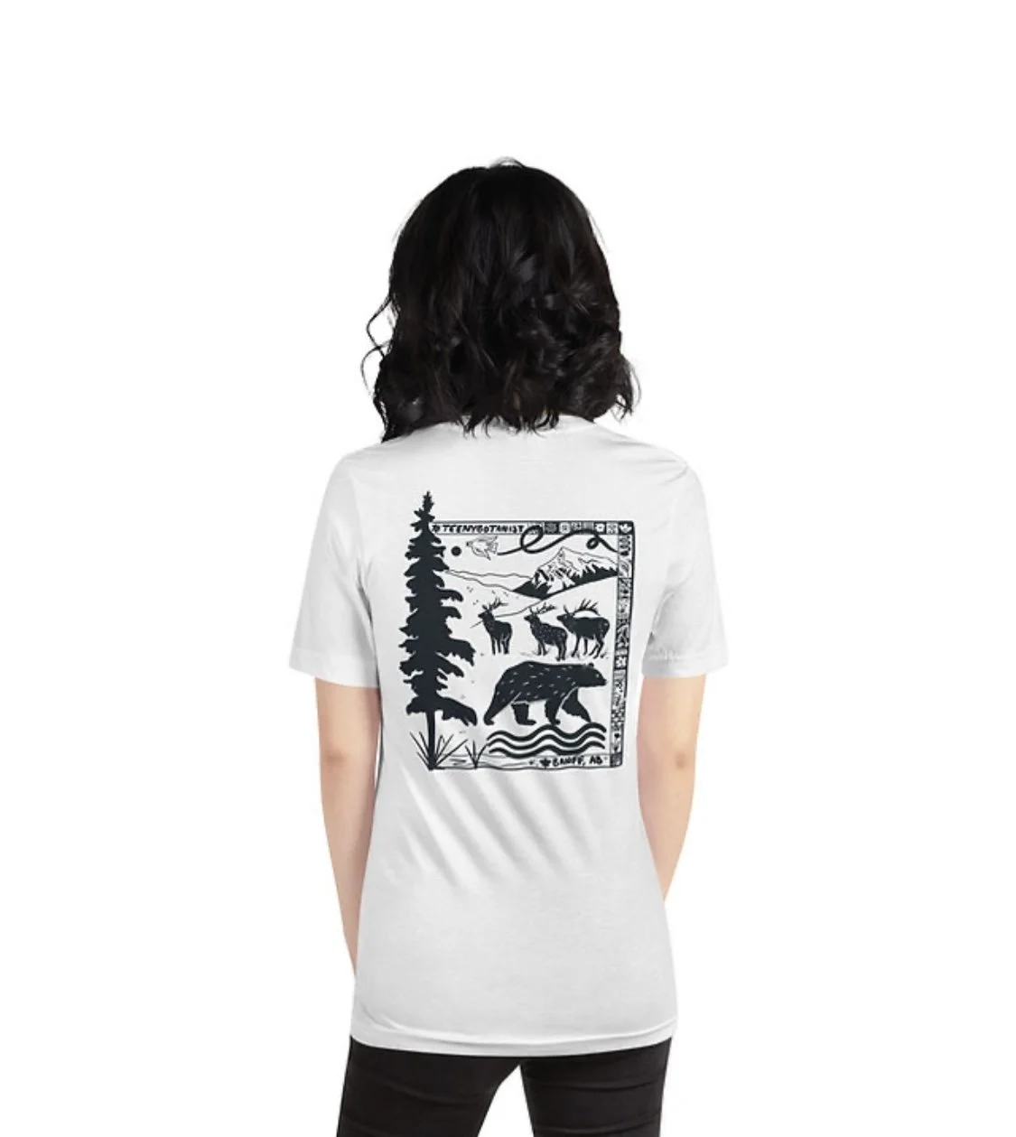 Model wearing the Banff Wild Things tee, back
